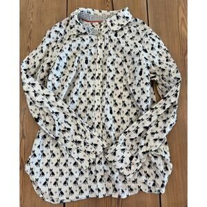 Talbots‎ Button Up Medium Boston Terrier Dog Black White